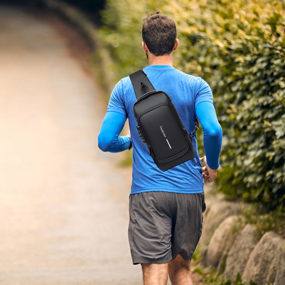 Men Sling Bag Pack With Lock Waterproof Anti-theft Chest