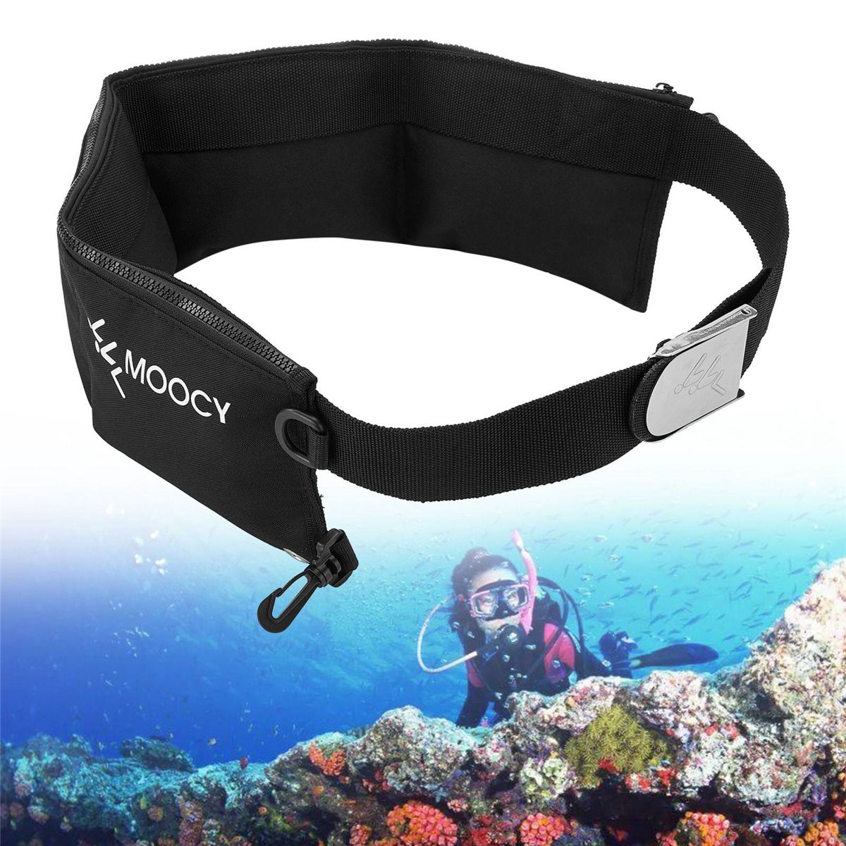 Moocy Diving Weight Belt with 4Pockets,Swimming Water Sports Equipmen