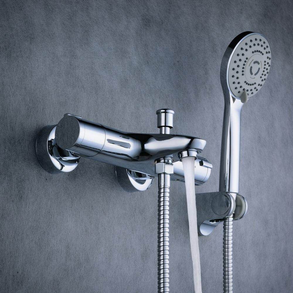 HOOMI Bathroom Thermostatic Exposed Bar Shower Mixer Valve Chrome Bottom Outlet G3/8 GE Plug Silver