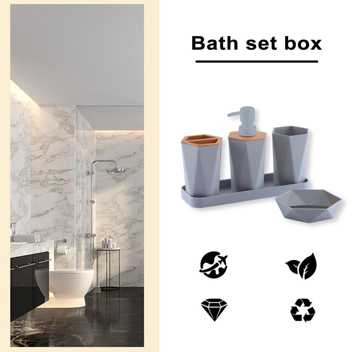 Electroplated Toothbrush Cup Bath Set Holders Grey