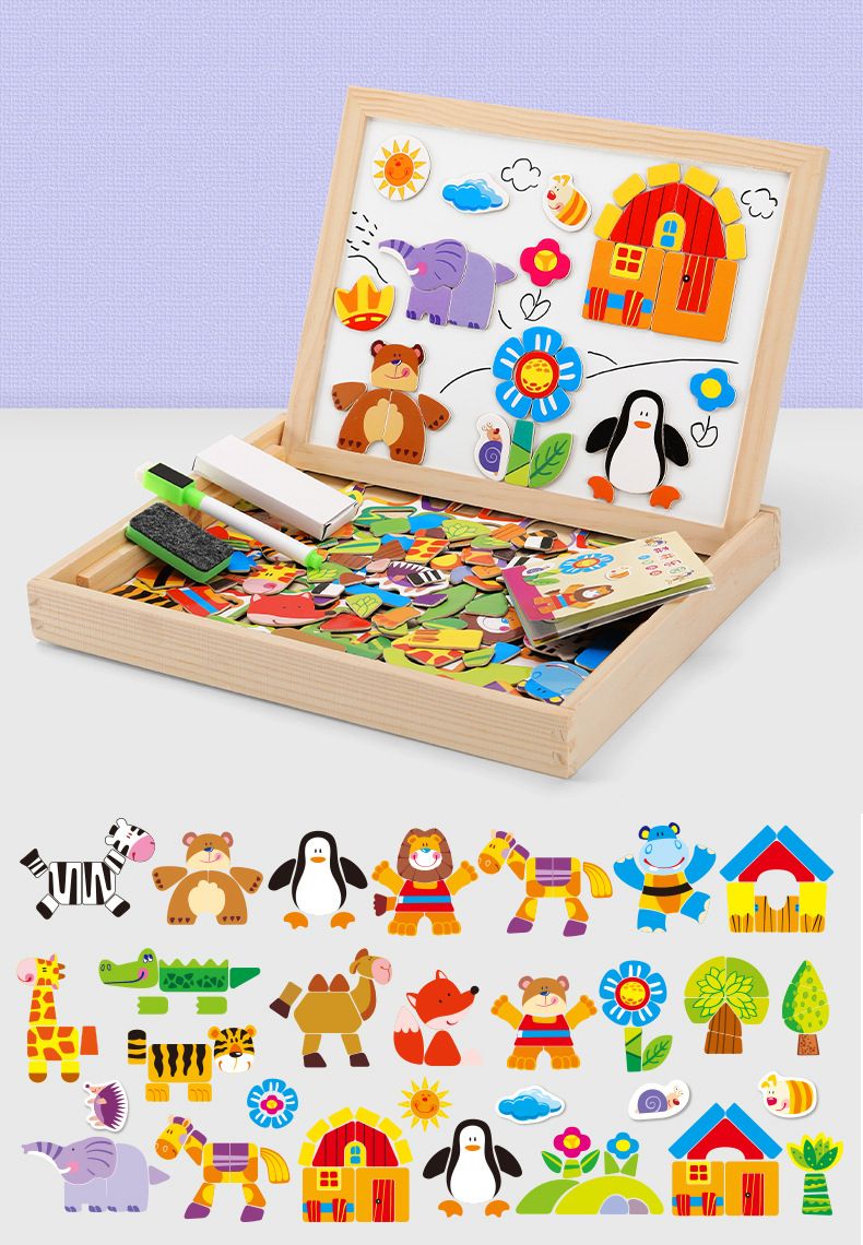 Infant Kids Double-sided Magnetic Blackboard English Numbers Animal Magnetic Puzzle Magnet Board Educational Toys For Children Forest Animals