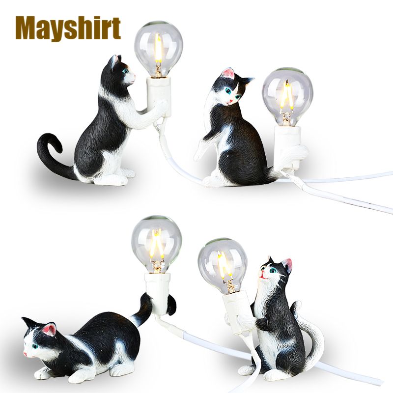Selettl Cat Table Lamp Modern Resin Animal Bedroom Desk