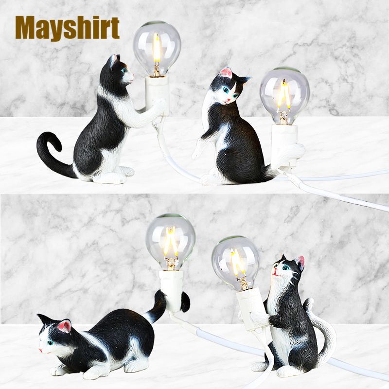 Selettl Cat Table Lamp Modern Resin Animal Bedroom Desk