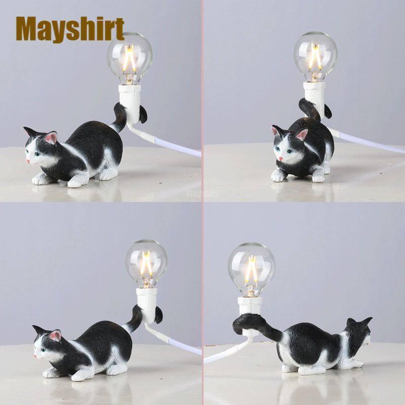 Selettl Cat Table Lamp Modern Resin Animal Bedroom Desk