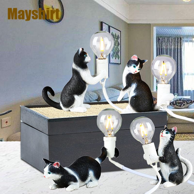 Selettl Cat Table Lamp Modern Resin Animal Bedroom Desk