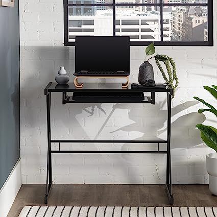 Walker Edison Metal Solo Computer Desk Glass Black