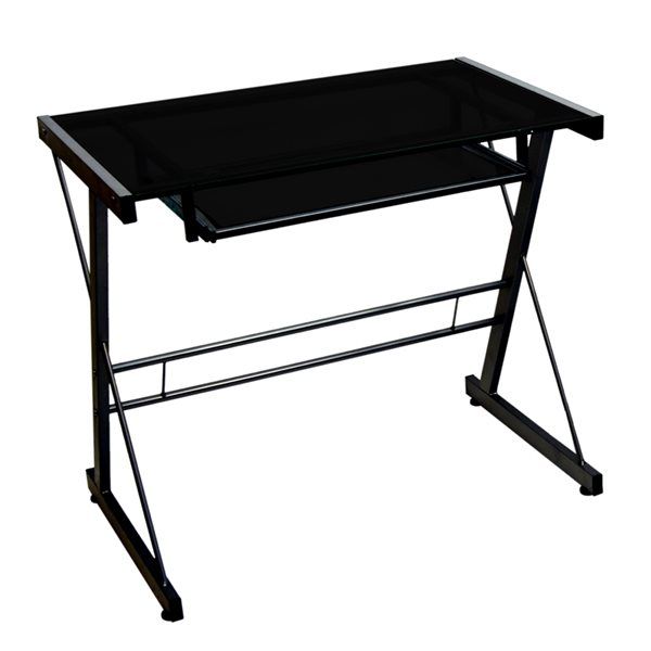 Walker Edison Metal Solo Computer Desk Glass Black