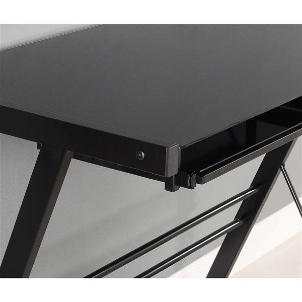 Walker Edison Metal Solo Computer Desk Glass Black