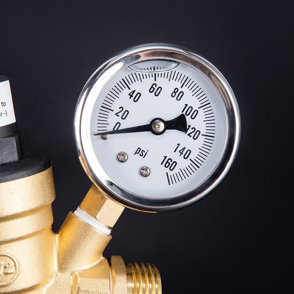 Water Pressure Regulator Valve Lead-Free Brass Adjustable Water Pressure Regulator Reducer with 0-160PSI Gauge and Inlet Screened Filter for RV Travel Trailer