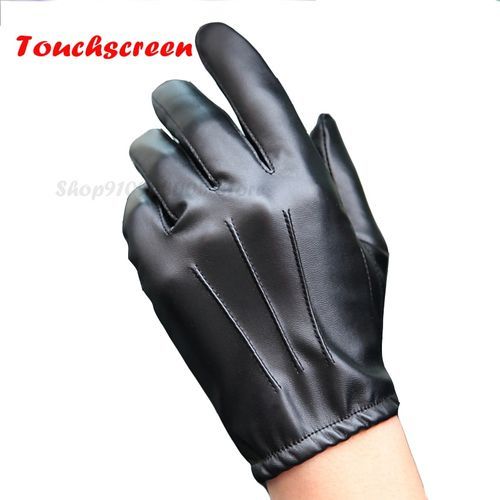 2021 Fashion Black PU Leather  Male Thin Style Driving Leather Men  Non-Slip Full Fingers Palm Touchscreen With Velvet
