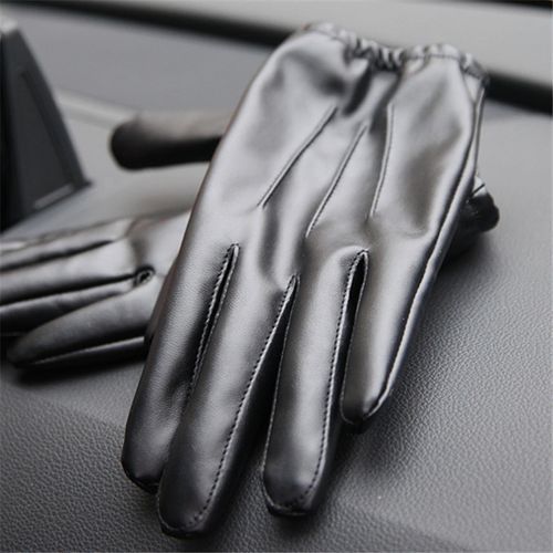 2021 Fashion Black PU Leather  Male Thin Style Driving Leather Men  Non-Slip Full Fingers Palm Touchscreen With Velvet