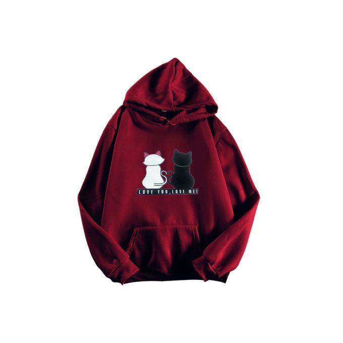 Women Long Sleeve Hoodie Casual Hooded Tops Pullover With Wine Red XL