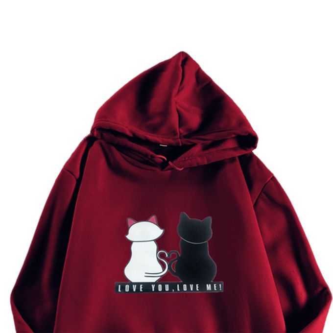 Women Long Sleeve Hoodie Casual Hooded Tops Pullover With Wine Red XL