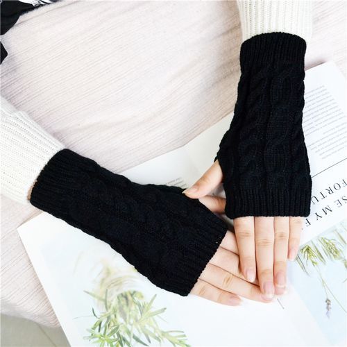 Women Stylish Hand Warmer Winter Gloves Arm Crochet Knitting Faux Wool Mitten Warm Fingerless Glove Gants Femme Women Gloves(#Khaki)