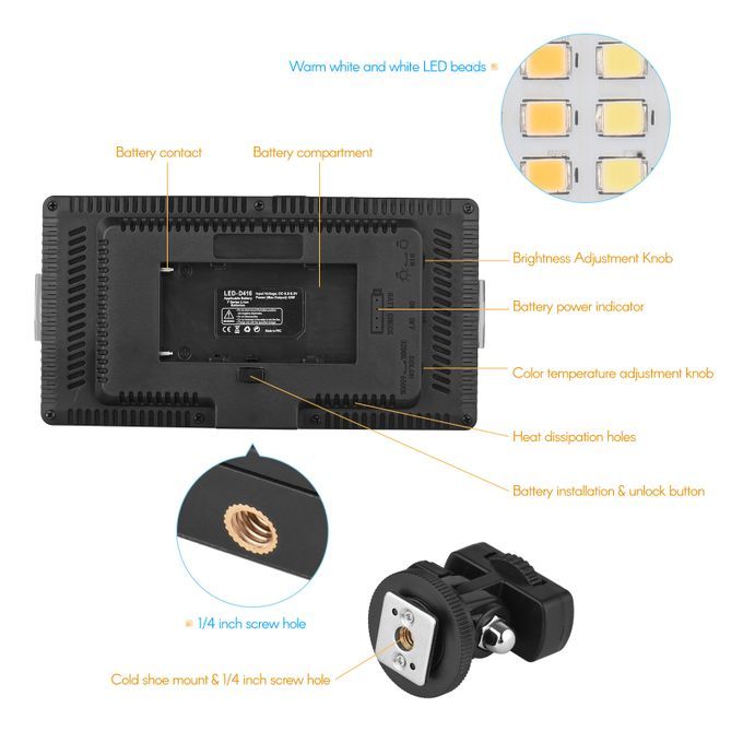 LED Video Light On-Camera Photography Light Panel 416PCS Bright Light
