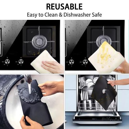 4pcs Gas Cooker Protector Gas Stove Burner Protectors - Reusable
