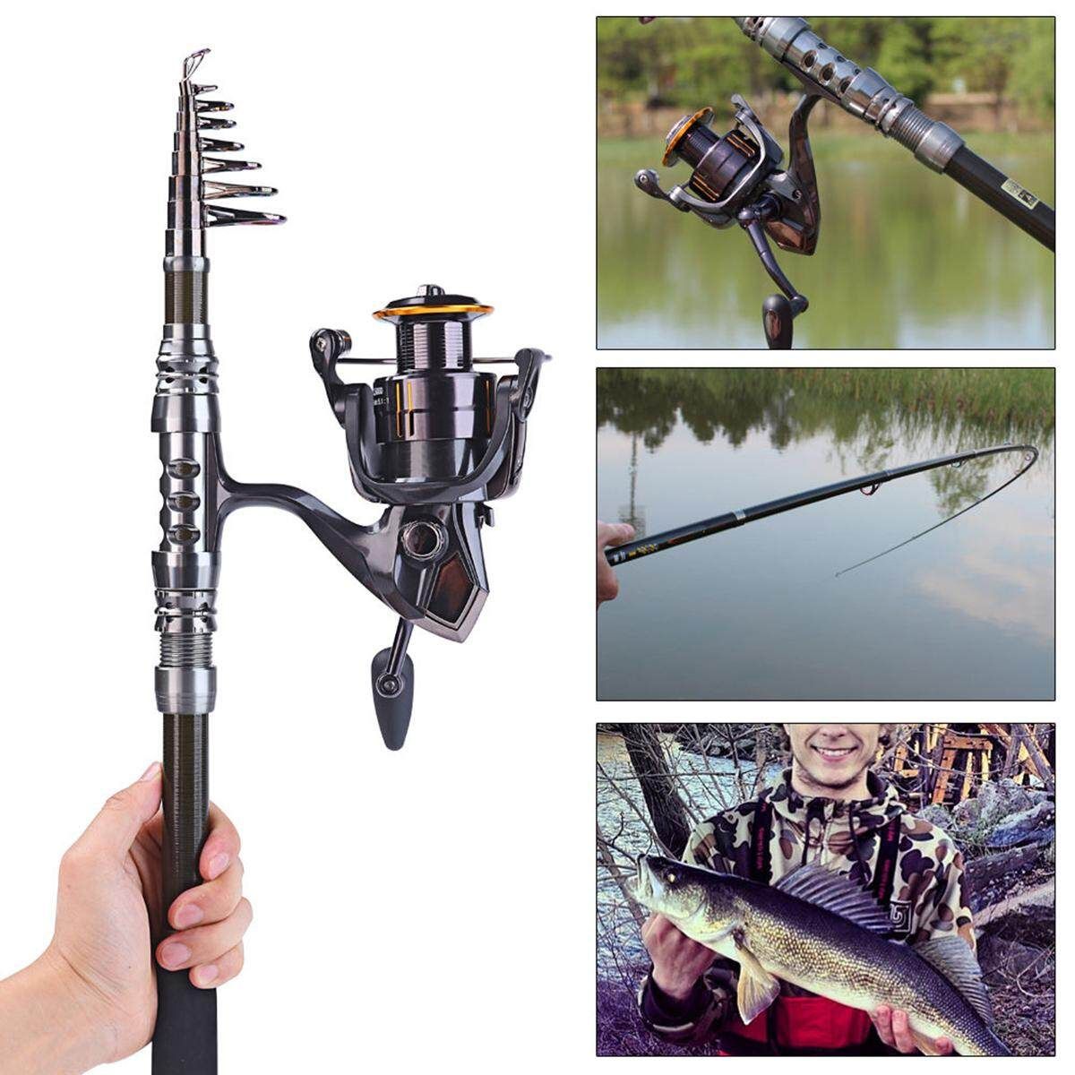 Telescopic Rod And Reel Combos Kit Carbon Bass Tackle Spinning Gears Set 2.1M+WQ3000 2.1M WQ3000