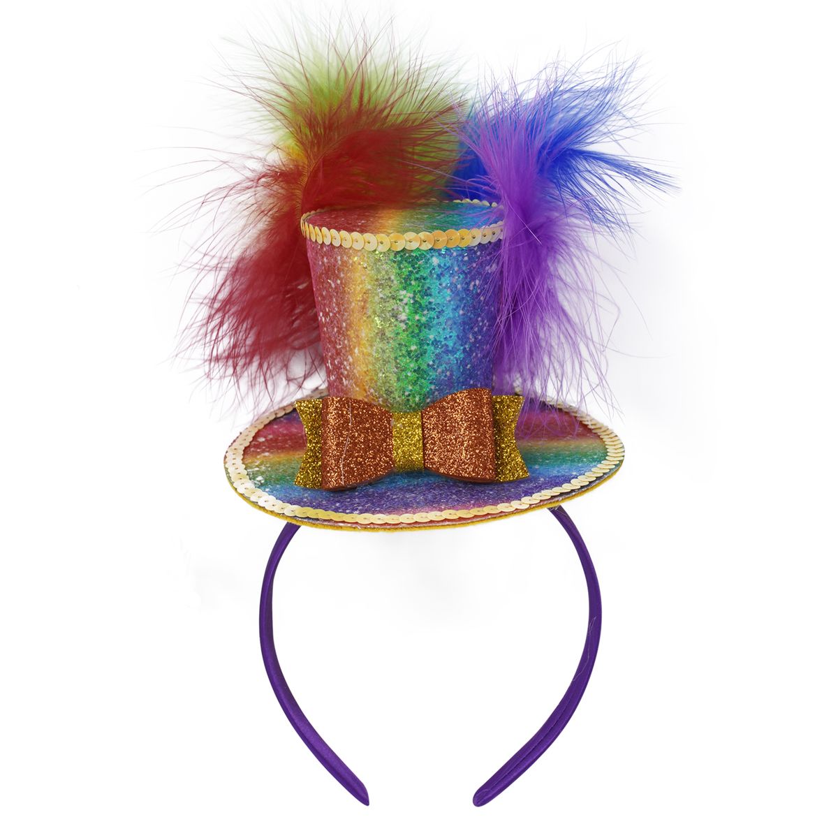 Lady Mini Top Hat Cap Feather Sparkling Sequins Bow Deco JIN