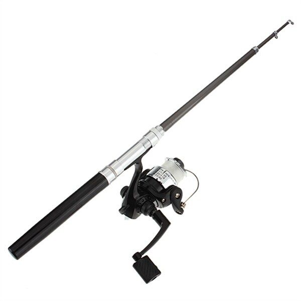 Pocket Pen Rod Pole Reel + Nylon Line Set Black