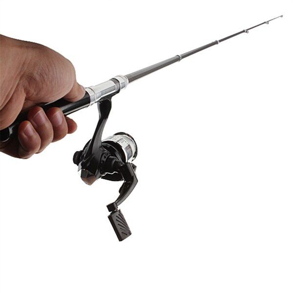 Pocket Pen Rod Pole Reel + Nylon Line Set Black
