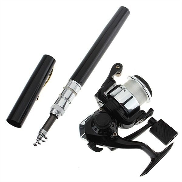 Pocket Pen Rod Pole Reel + Nylon Line Set Black