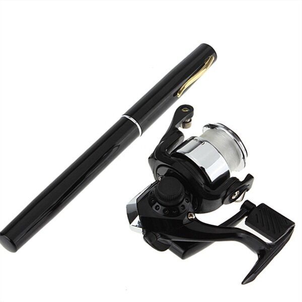 Pocket Pen Rod Pole Reel + Nylon Line Set Black