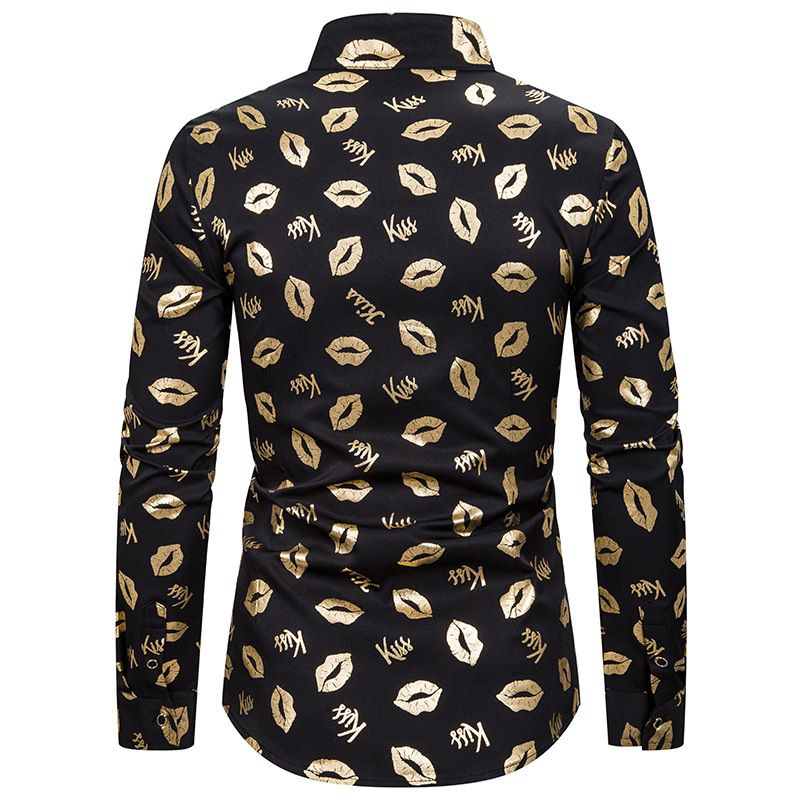 Men's Shirts Slim Fashion Lips Bronzing Print Shirts Dress Costumes