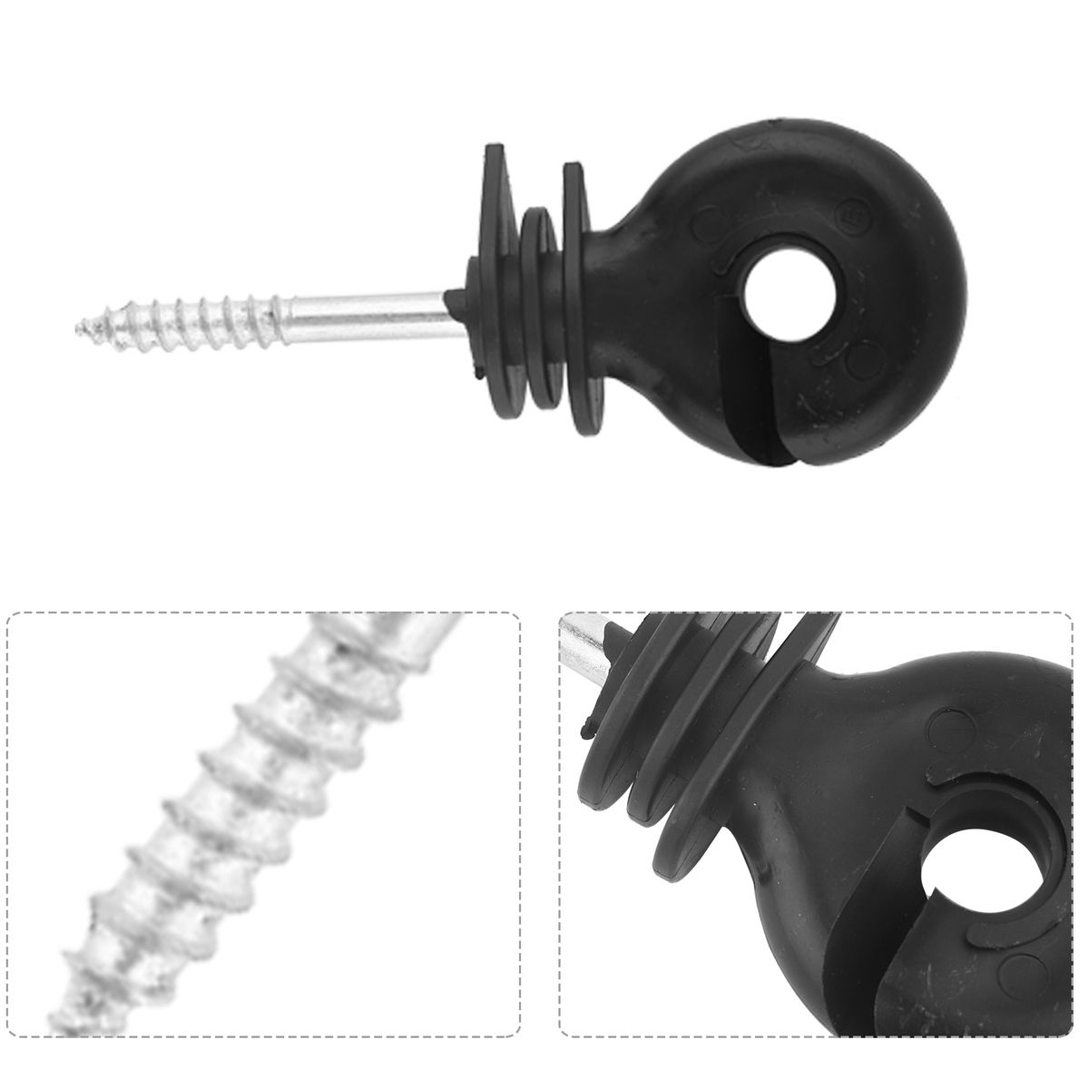 50 Pcs/Set Black Screw In Ring Insulators Electric Fence