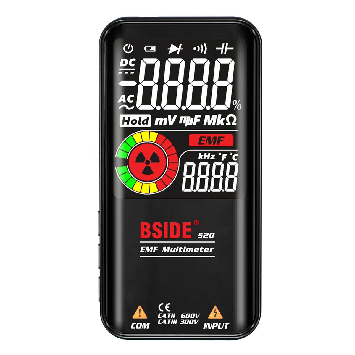 BSIDE S20 Intelligent EMF Multimeter Electromagnetic Radiation Detector 3.5-inch Colored Display 9999 Counts Auto Range Rechargeable Universal Meter Radiation Monitor AC/DC Voltmeter Ohmmeter Test Resistance Capacitance Frequ