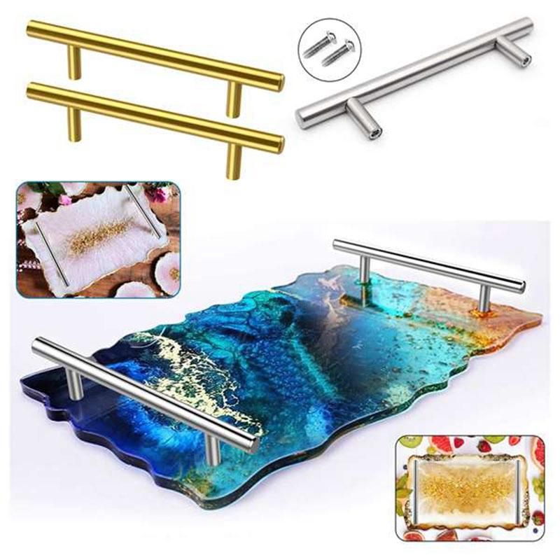 4PCS Silver Resin Tray Molds Handles Epoxy Tray Handles Hardware Stainless Steel for Silicone Serving Tray Handles