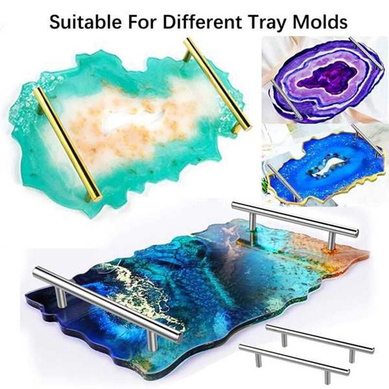 4PCS Silver Resin Tray Molds Handles Epoxy Tray Handles Hardware Stainless Steel for Silicone Serving Tray Handles