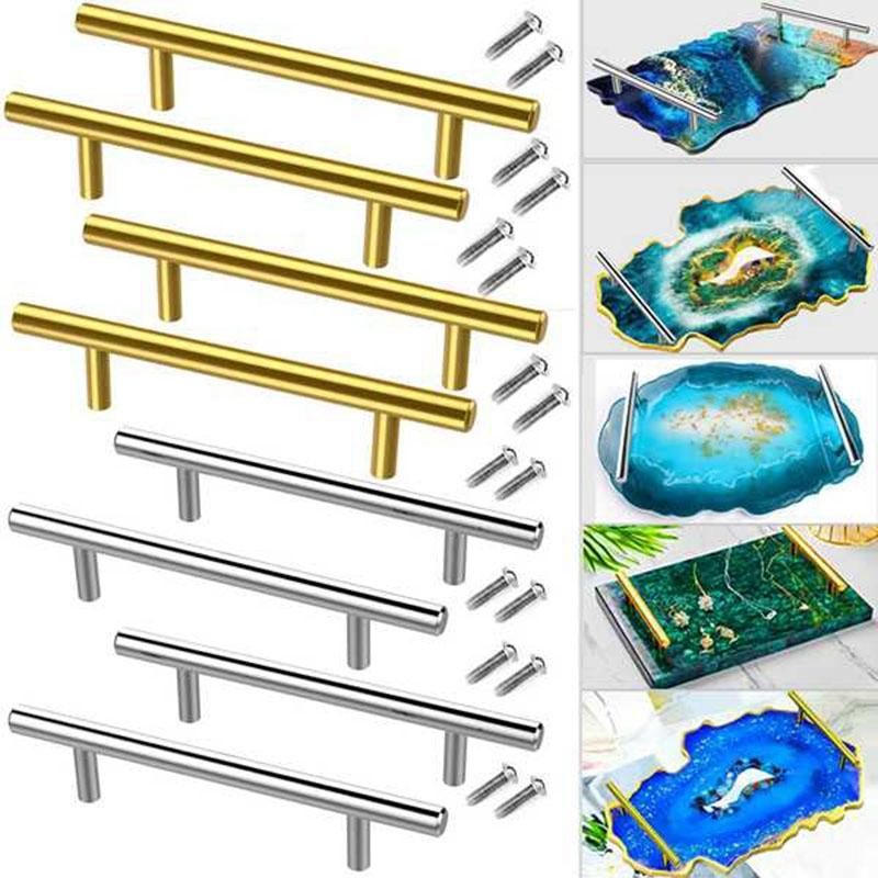 4PCS Silver Resin Tray Molds Handles Epoxy Tray Handles Hardware Stainless Steel for Silicone Serving Tray Handles