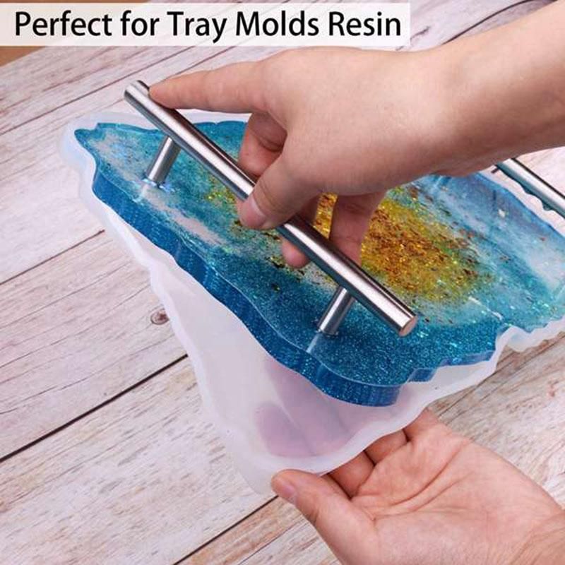 4PCS Silver Resin Tray Molds Handles Epoxy Tray Handles Hardware Stainless Steel for Silicone Serving Tray Handles