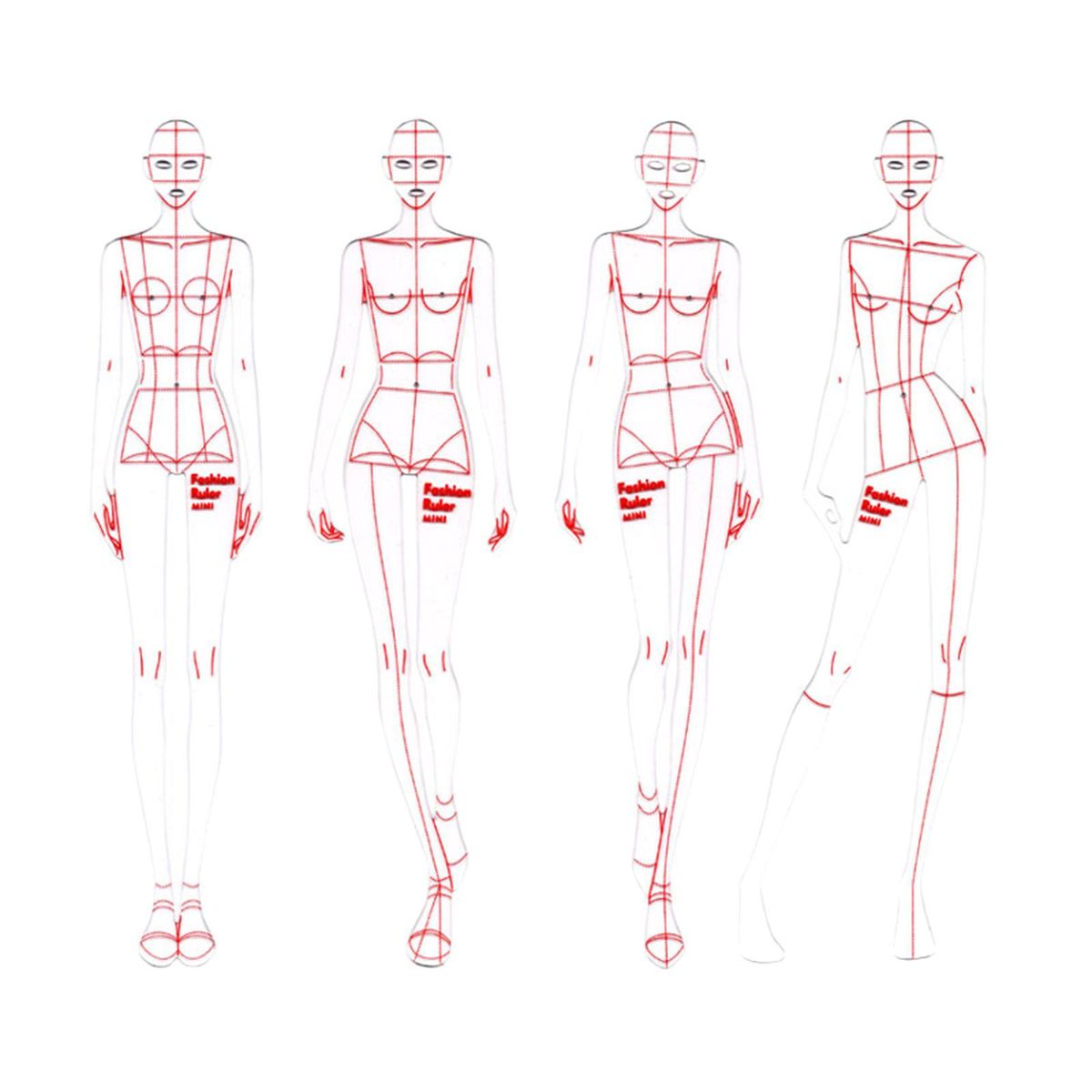 4 Models Fashion Ruler Set Figure Sewing Design Template Rulers A