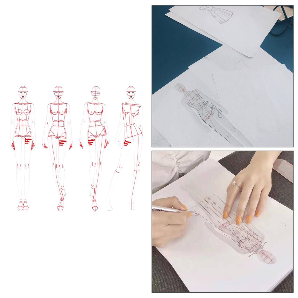4 Models Fashion Ruler Set Figure Sewing Design Template Rulers A