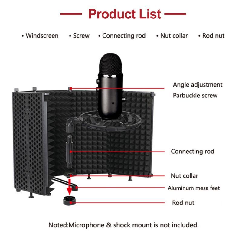 Portable Microphone Isolation Shield Adjustable Angle