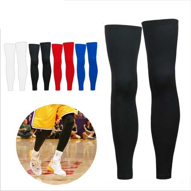 1PCS Sports Adult Antiskid Long Knee Brace Pad Protector Sports Basketball Leg Sleeve Knee Pad  Calf Sport(#White)