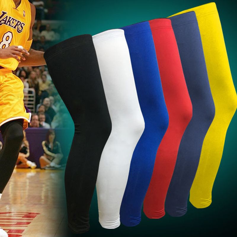 1PCS Sports Adult Antiskid Long Knee Brace Pad Protector Sports Basketball Leg Sleeve Knee Pad  Calf Sport(#White)