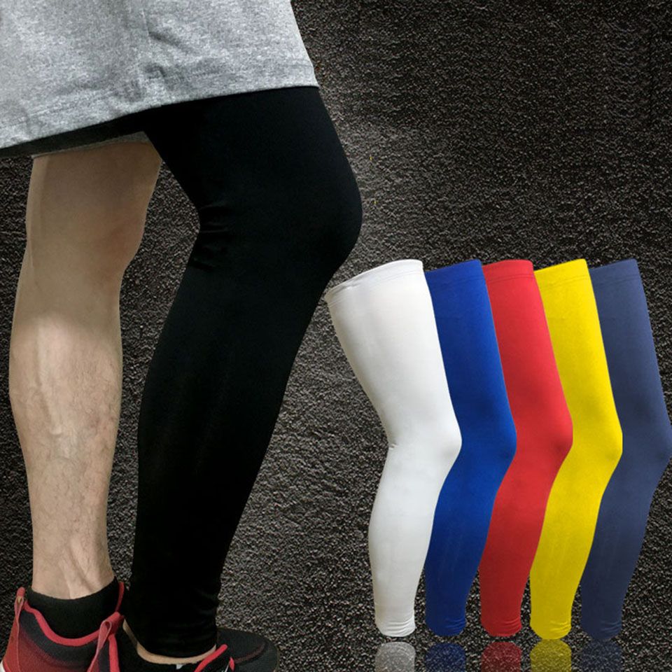 1PCS Sports Adult Antiskid Long Knee Brace Pad Protector Sports Basketball Leg Sleeve Knee Pad  Calf Sport(#White)