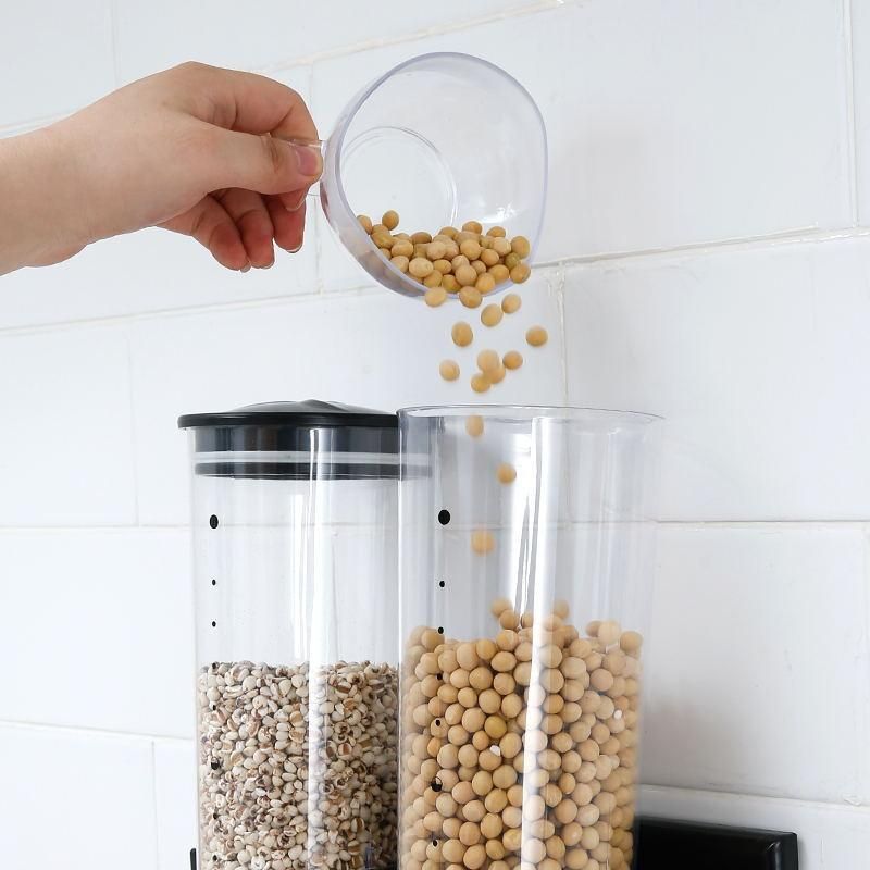 Kitchen Storage Food Organizer Wall Mounted Dry Food Cereal Dispenser Snack Grain Plastic Storage Container Box Rack for Home