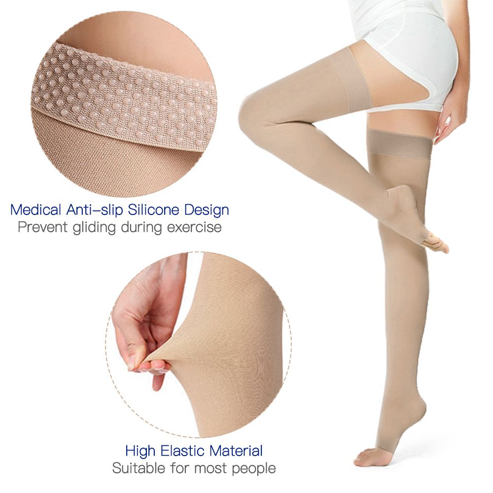 Thigh High Stocking Open Toe Socks Pressure Support Hose