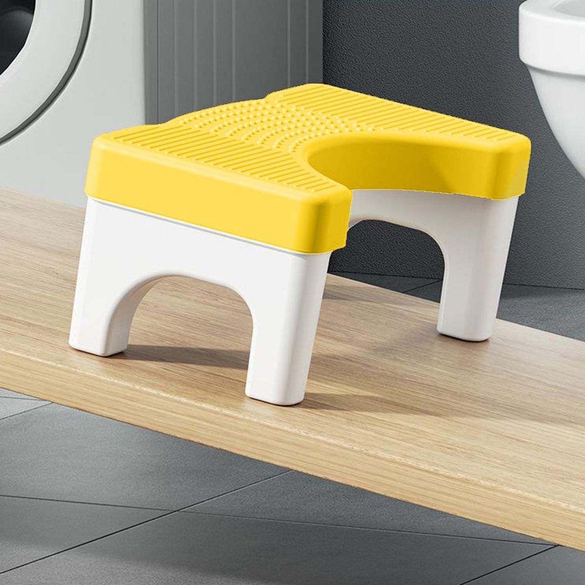 High Strength Toilet Footstool Squatease Portable Non-slip for Ages Yellow and White