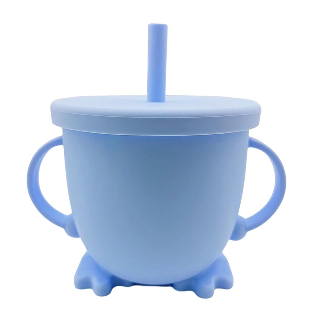 Cartoon Baby Sippy Cups Sprill Proof With Silicone Straw Light Bue