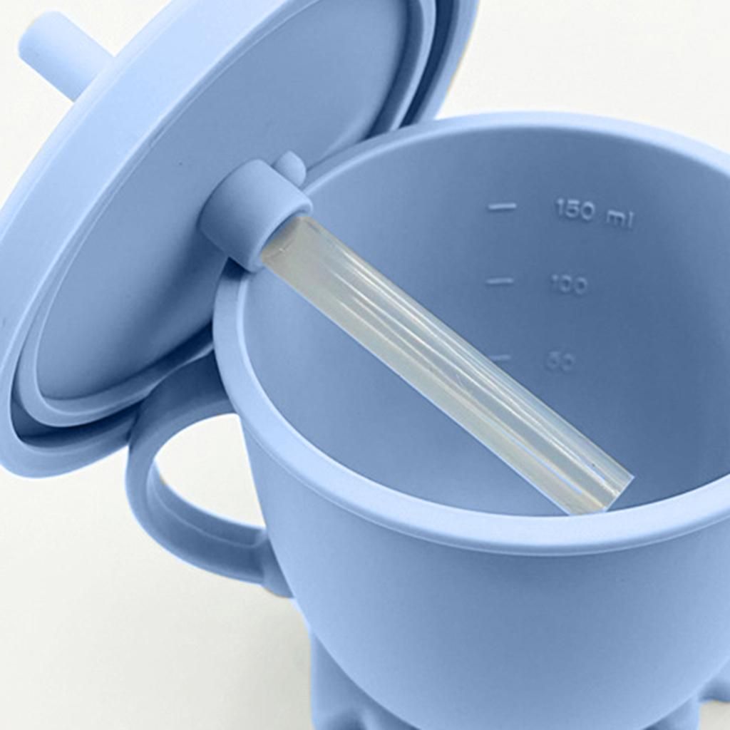 Cartoon Baby Sippy Cups Sprill Proof With Silicone Straw Light Bue