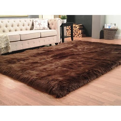 Brown Fluffy Soft Faux Sheepskin Fur Center Rugs 5x7ft
