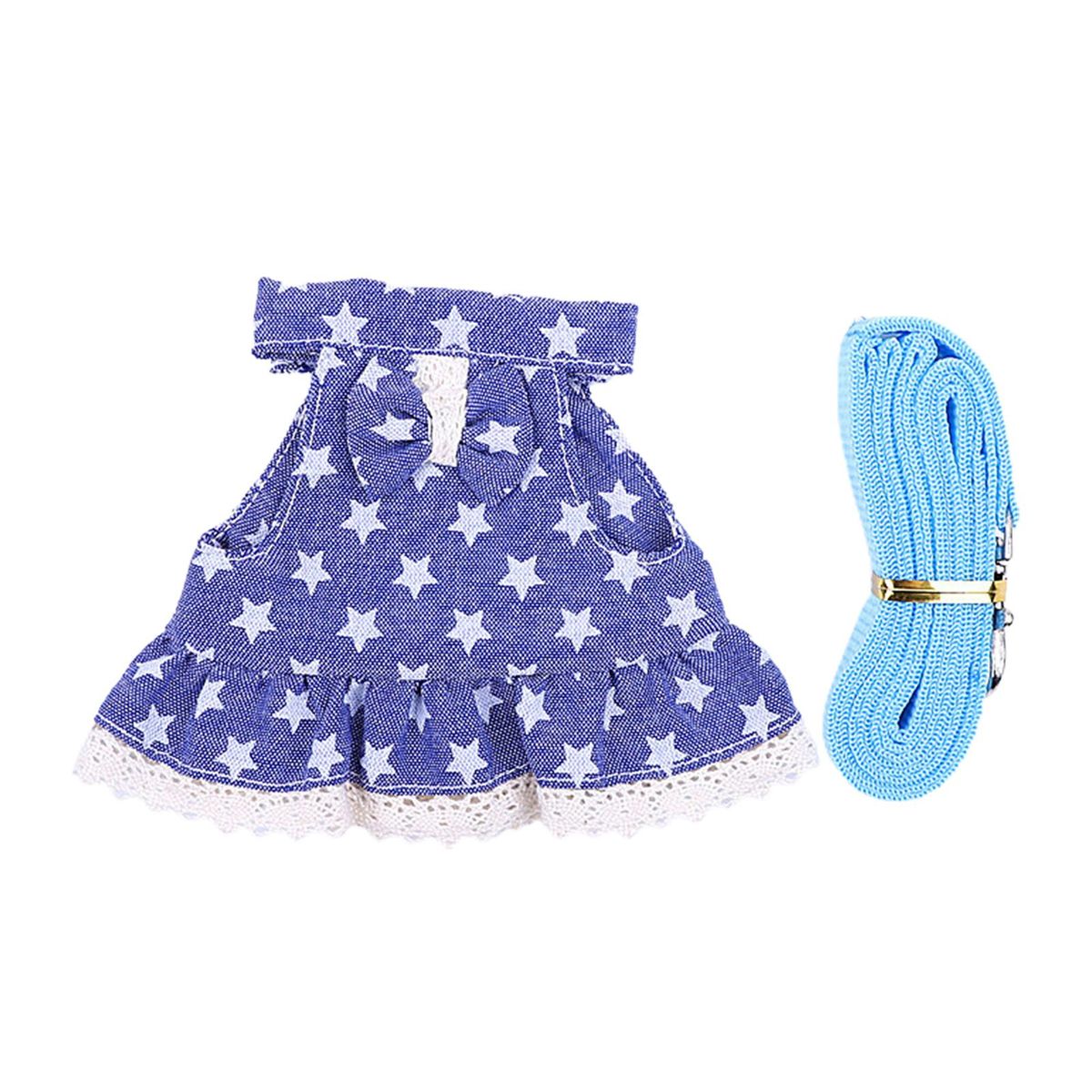 1 Set Pet Dress Leash Pink Snowflake Blue Stars Chest Harness Blue