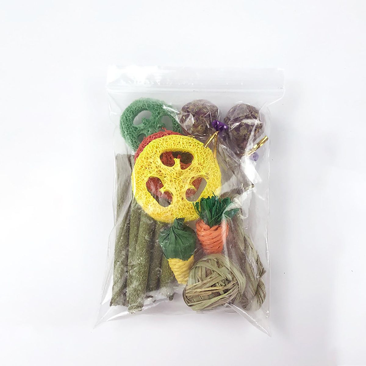 14pcs Rabbit Chew Toys Set Wooden Timothy Hay Sticks Flower Lollipops