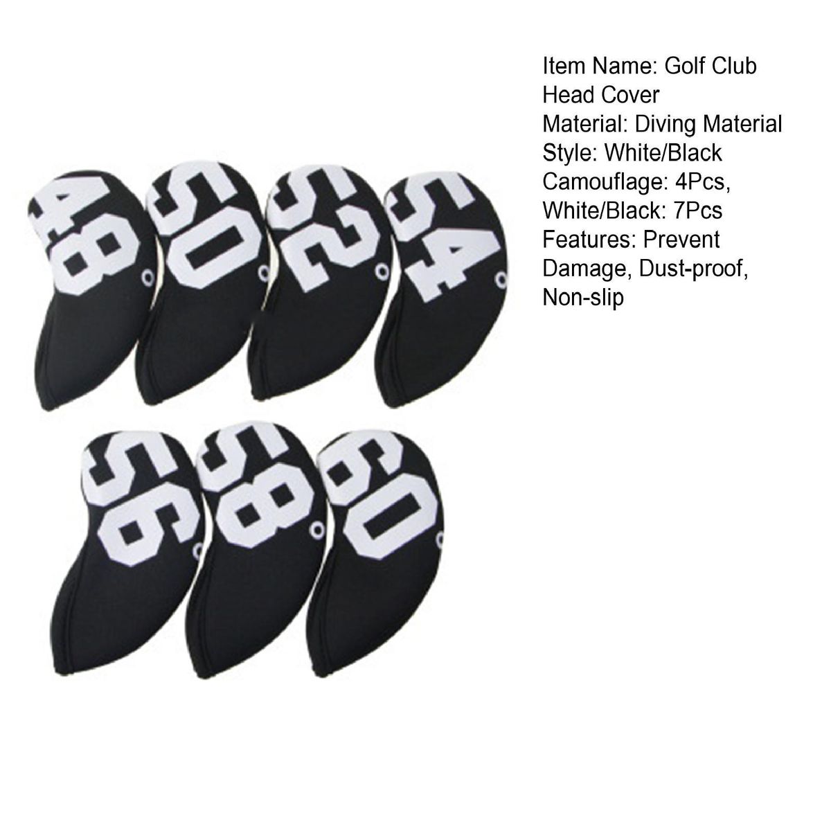 47Pcs Golf Club Head Covers Sand Wedge Golf Club Iron Headcovers with Number Printed Black