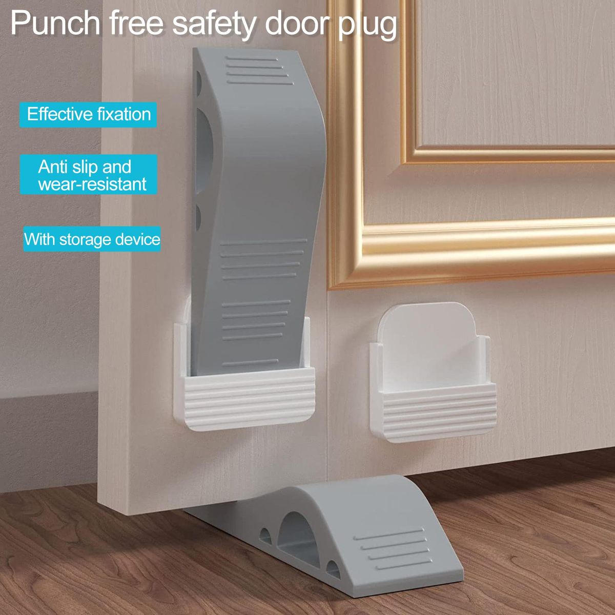 1 Set Door Security Wedge Door Security Wedge Holder Floor Protector Set Grey