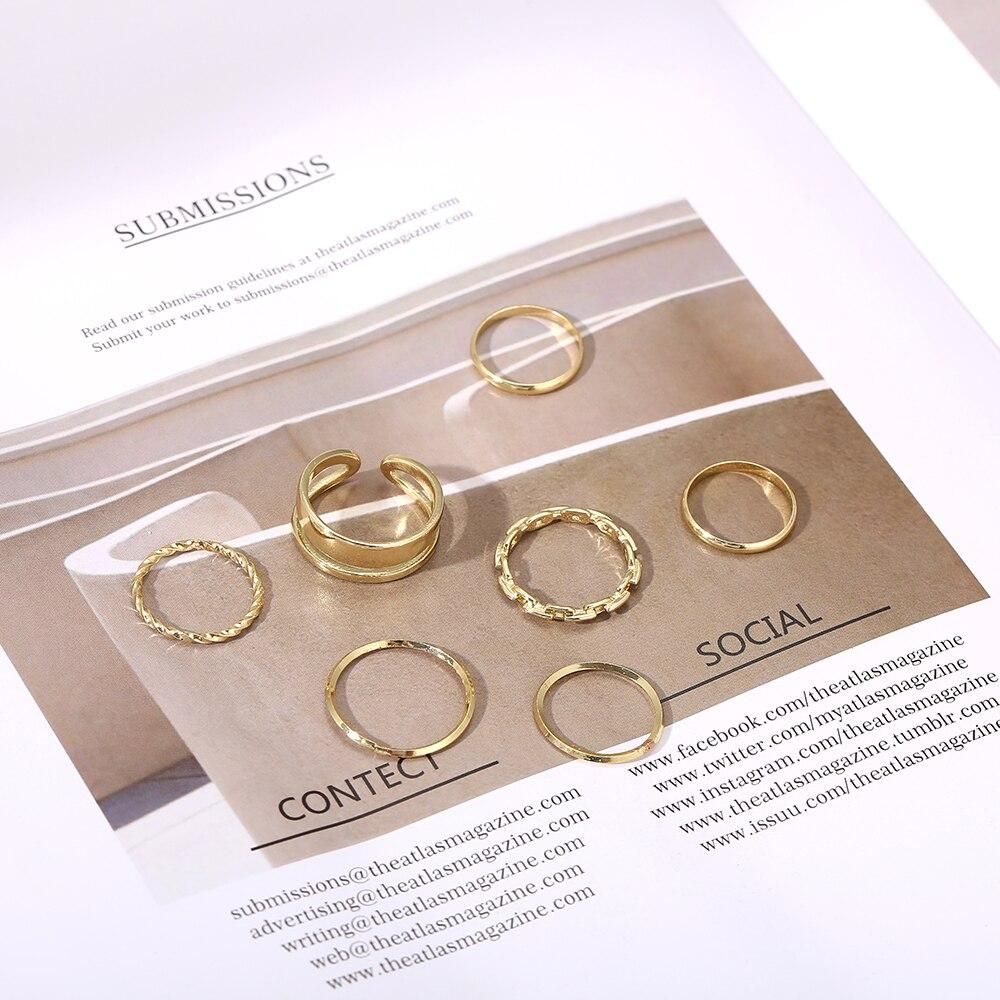 New European and American cross-border simple temperament lady ring twist chain alloy ring seven-piece set